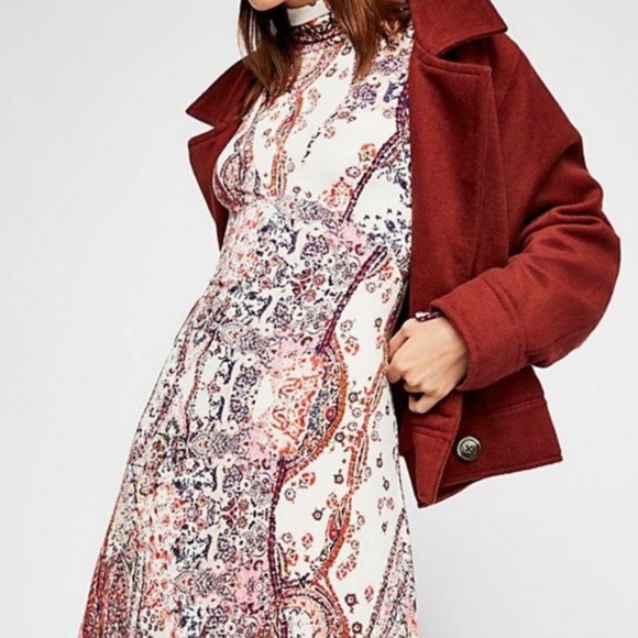 Free People All Dolled Up Knit Mini Dress Ivory Paisley Small NWT Boho Fall - Picture 3 of 16